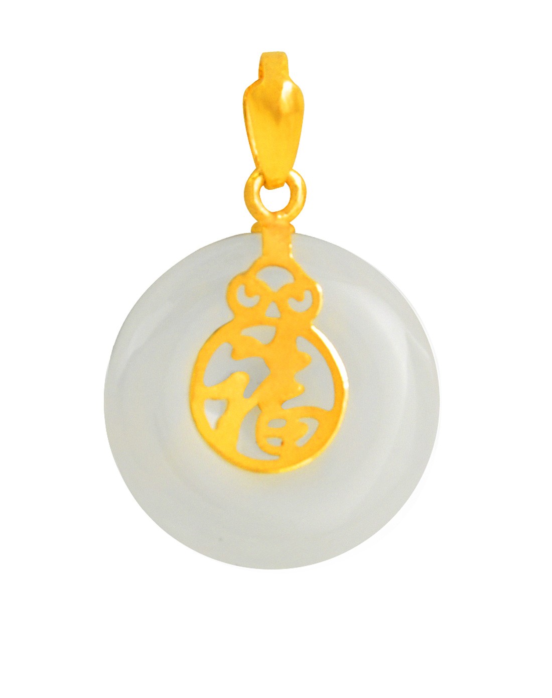 千足金和田玉吊坠-福如意(赠送金色银链)