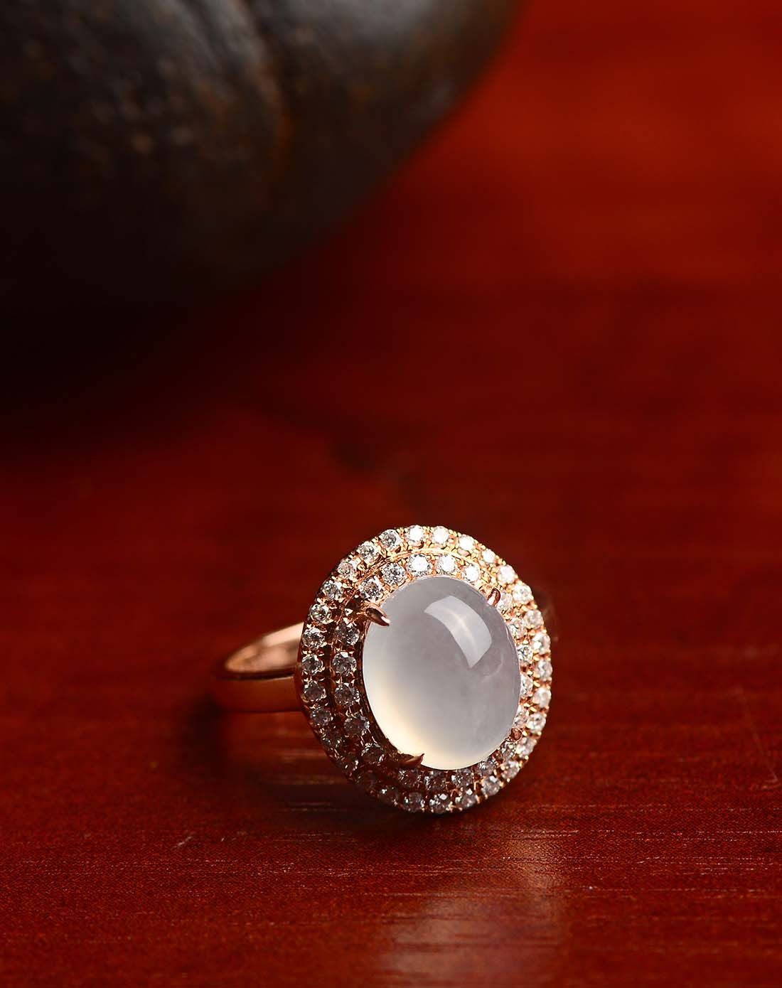 18k镶天然a货翡翠高冰旦面双层戴妃款戒指