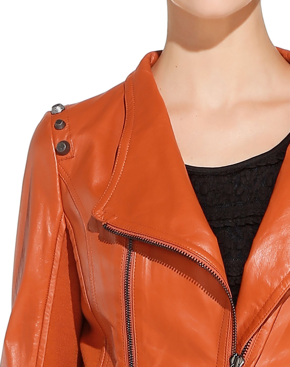 橙色休闲时尚长袖皮衣