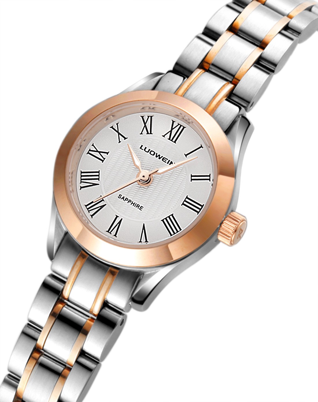 罗威妮女款玫瑰金带间玫瑰金壳白面印黑石英表l2663085507_唯品会