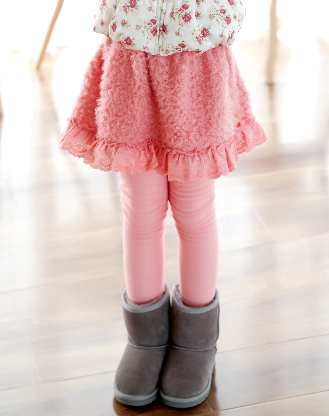 女童粉色中腰裙式打底裤