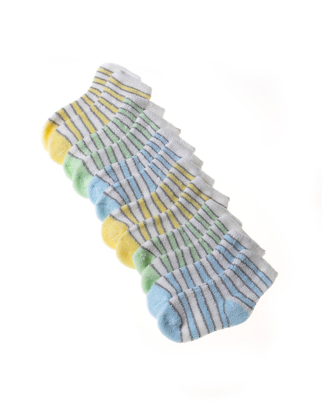 中性蓝/绿/黄彩条纹平口毛巾袜(六双装)