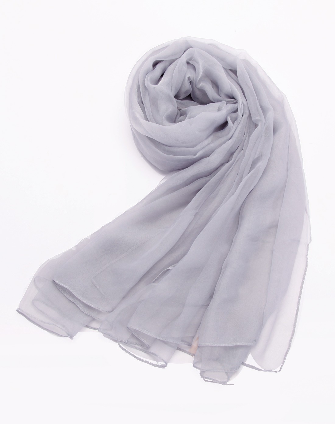 女士轻盈乔其纱真丝纯色丝巾水之柔-灰色