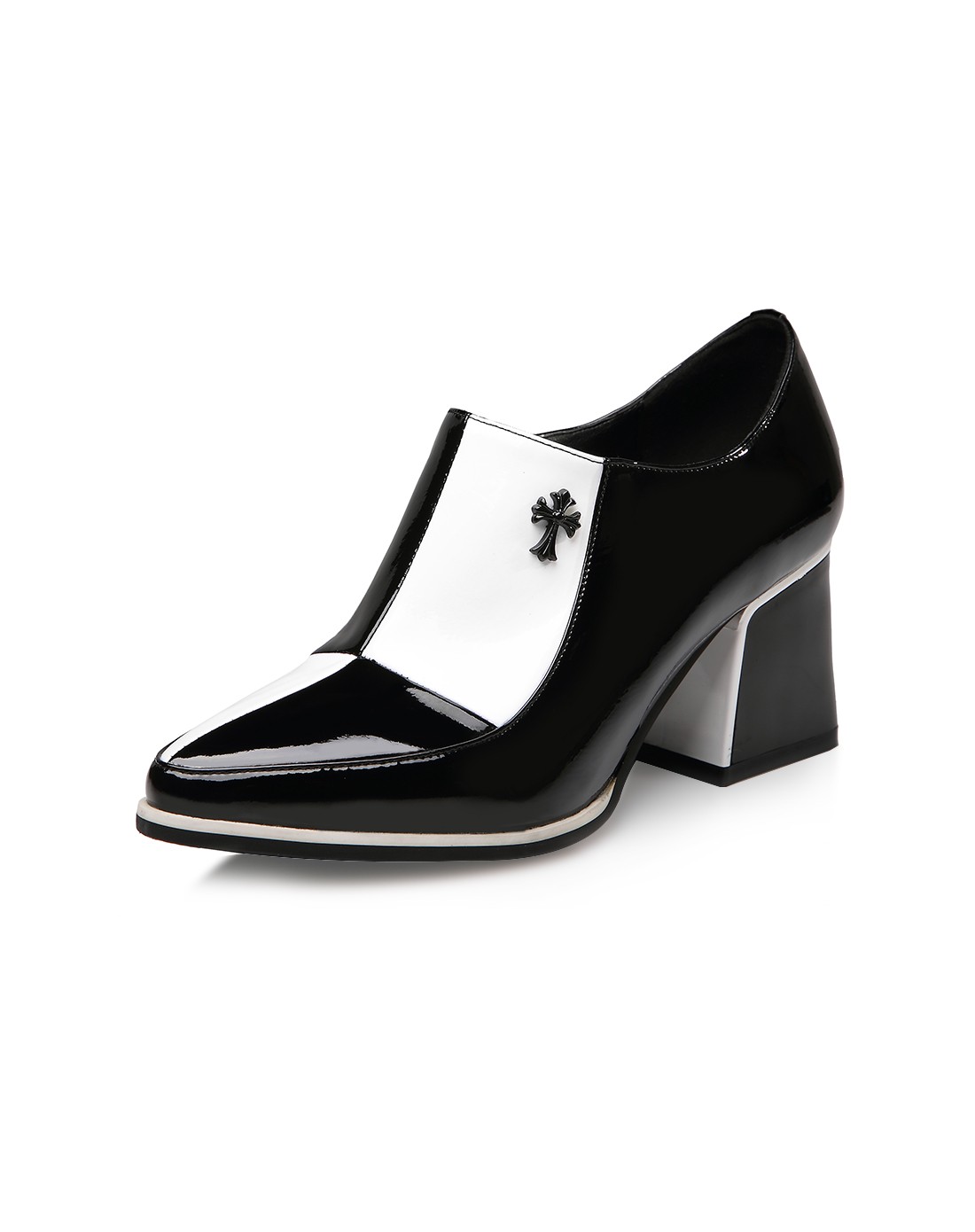 女黑白色粗跟时尚单鞋