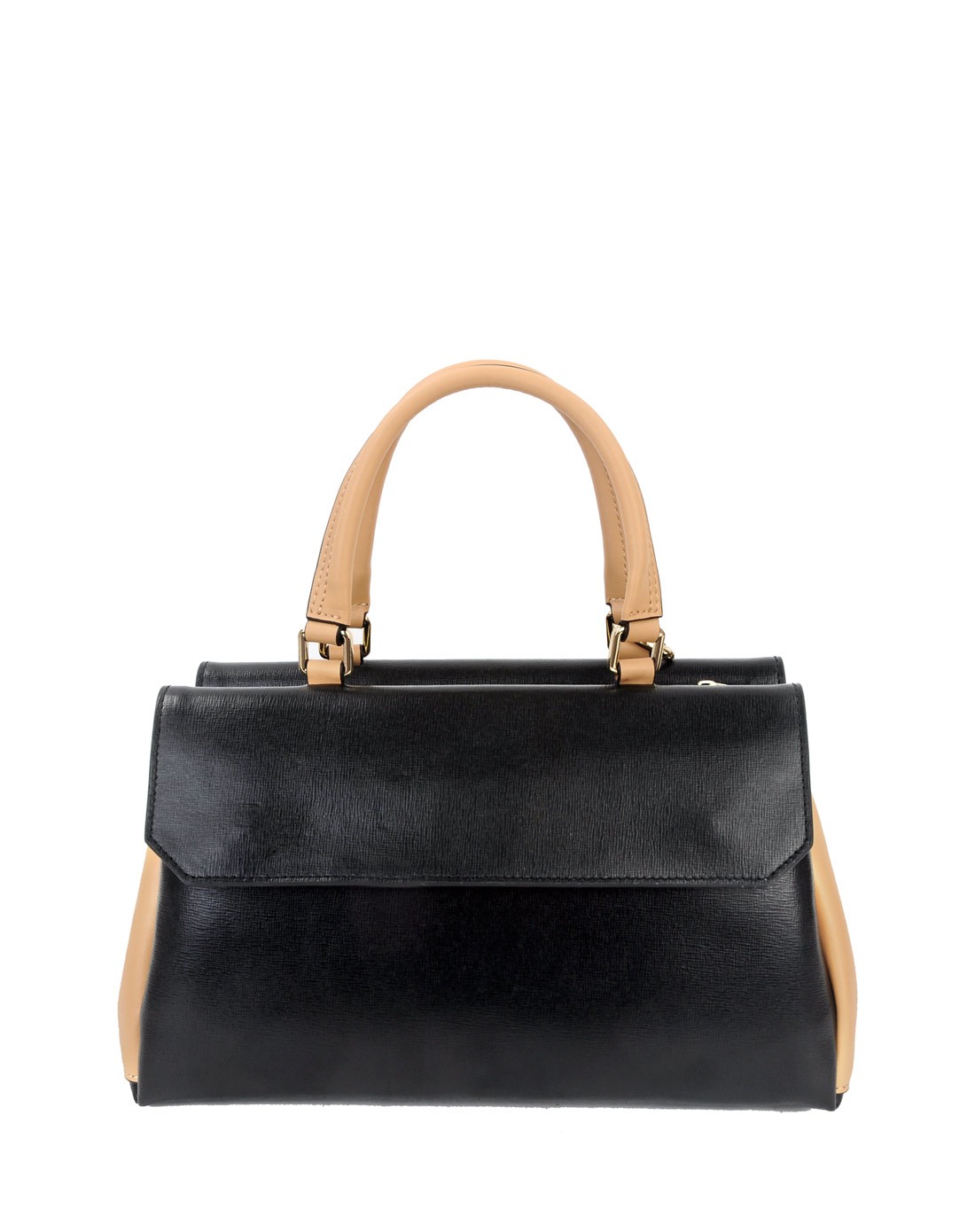 十字纹拼色系牛皮手提包