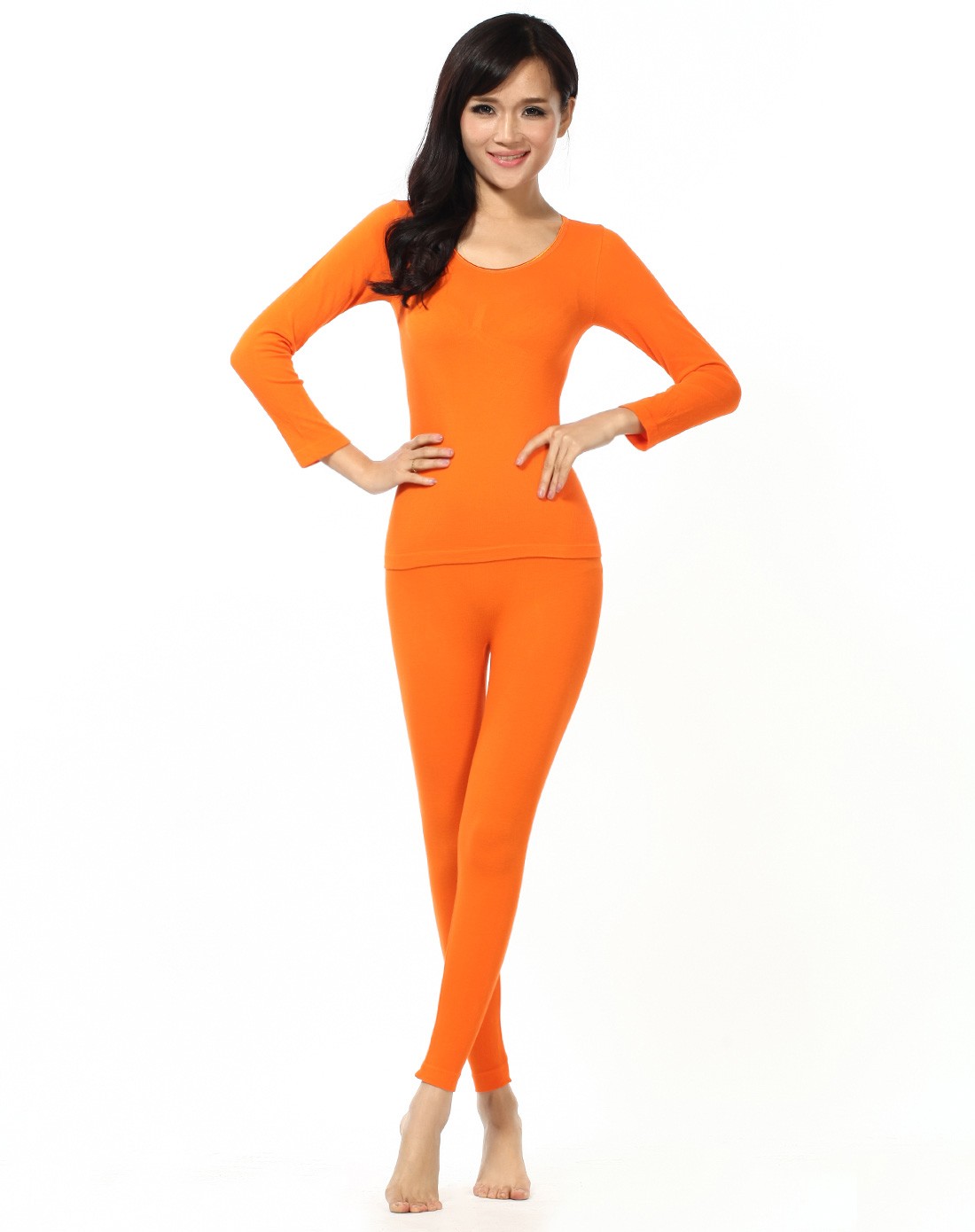 浪莎女士桔黄舒适无缝美体内衣套装