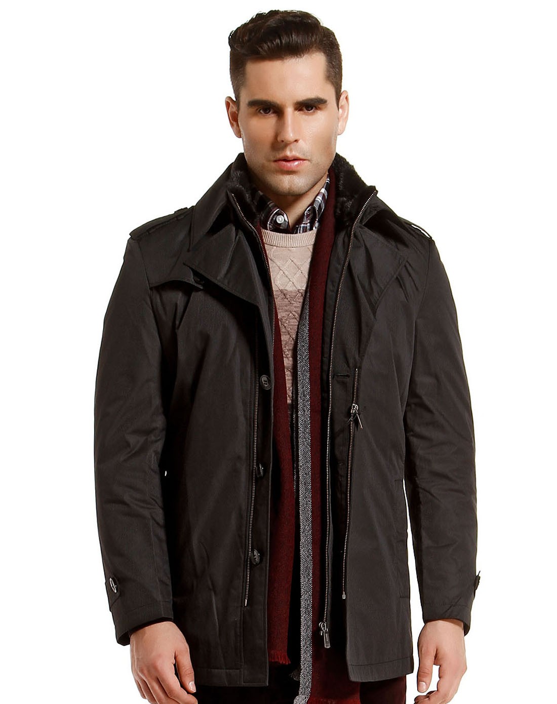 蓝黑色经典帅气长袖尼克服