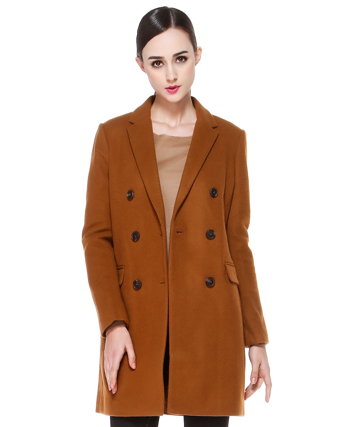 啡棕色简约韩版长袖长款大衣