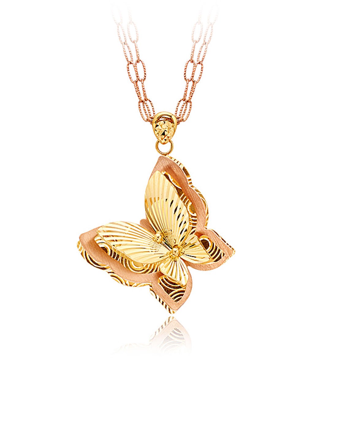 周大福chow tai fook珠宝专场-展翅蝴蝶双色10k金项链 6.83g