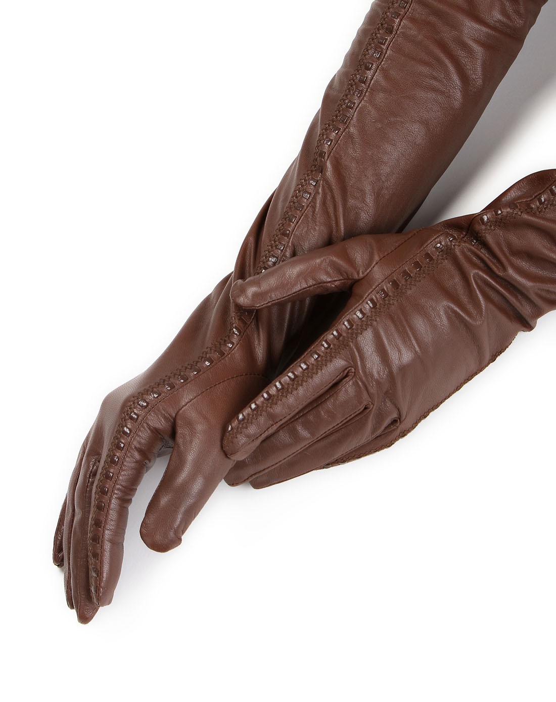 咖啡色简约时尚个性长款皮手套