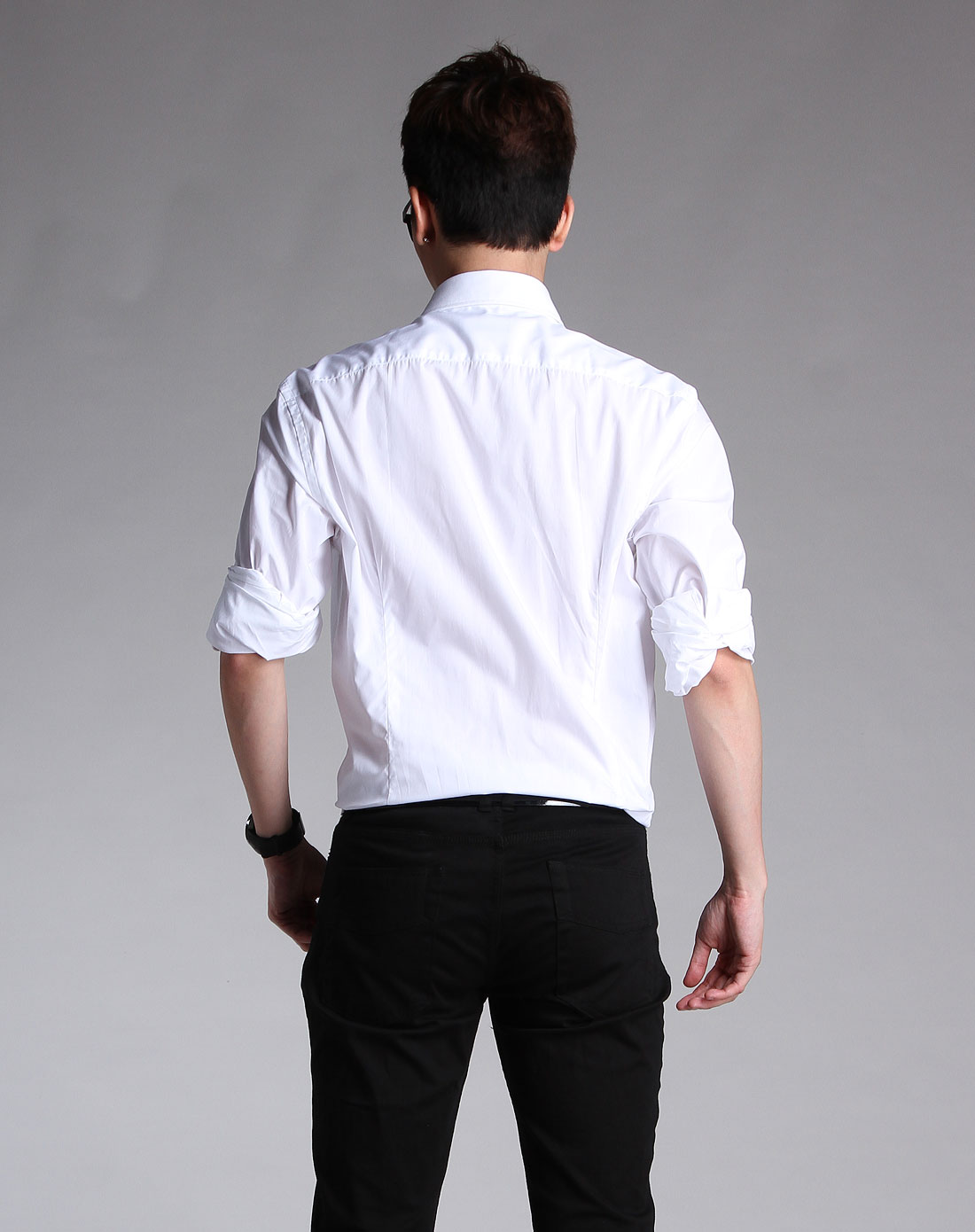 男款白色商务精英时尚长袖衬衣