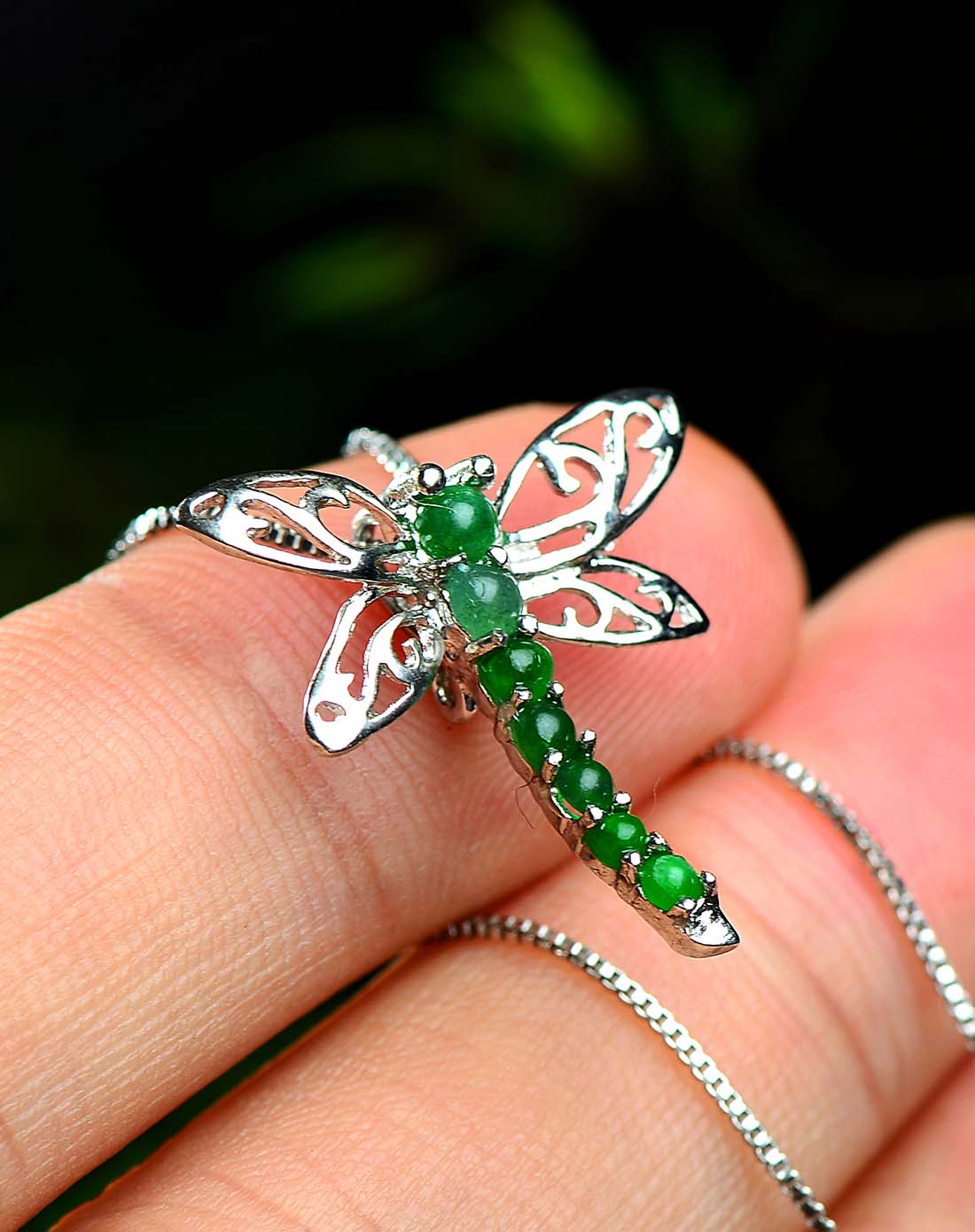 超值精工s925镶满绿翡翠蜻蜓吊坠