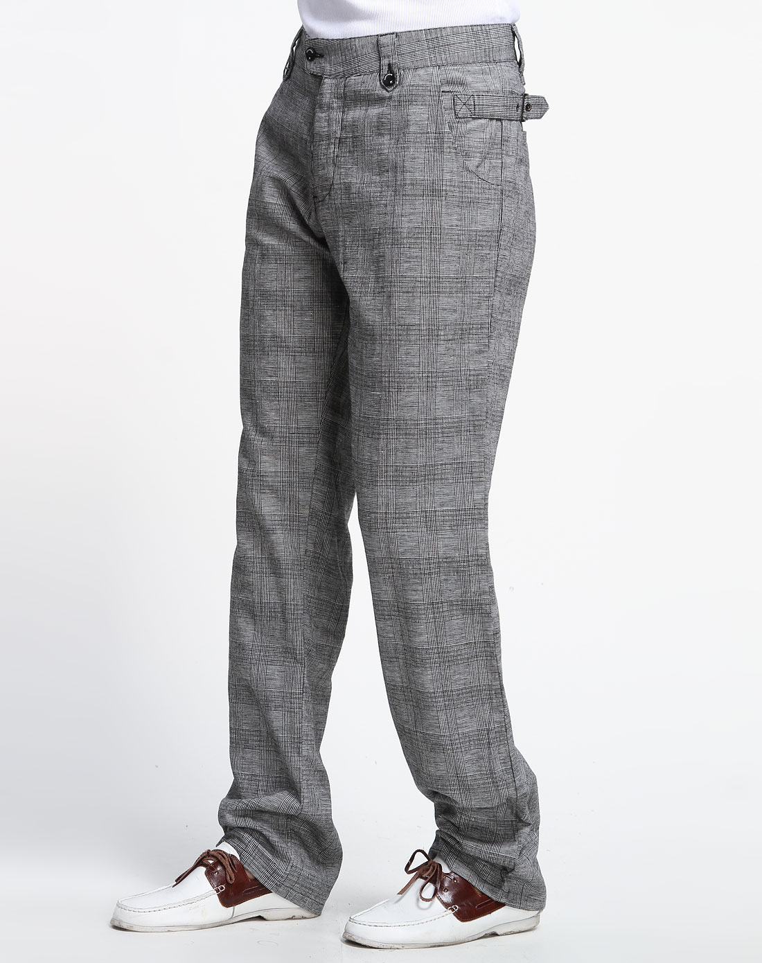 男款灰色格纹休闲长裤