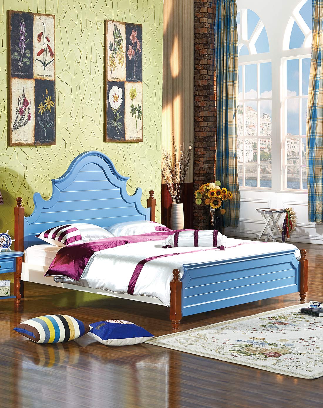 香贝里 地中海 纯美蓝色海洋床1.5*2米 9903