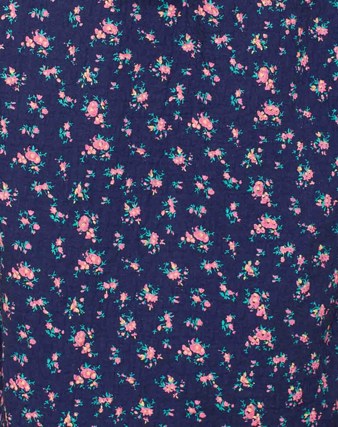 藏蓝色甜美清纯碎花荷叶边装饰连帽外套