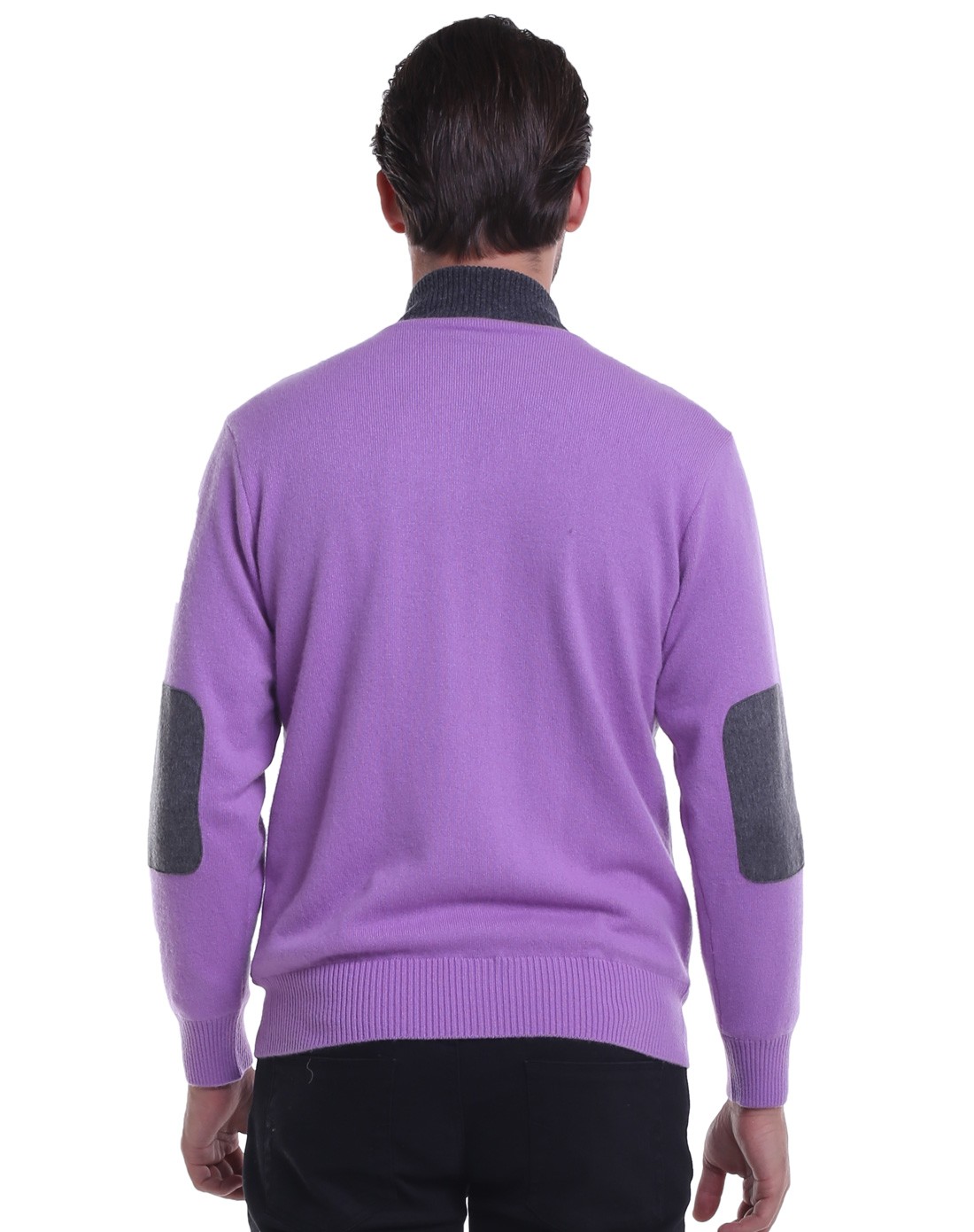 男灰色 紫色半高领提花拉链男开衫