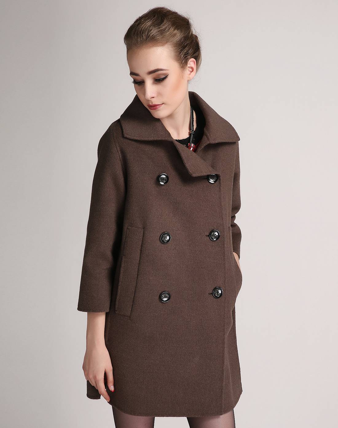 女款浅咖色双面呢大衣