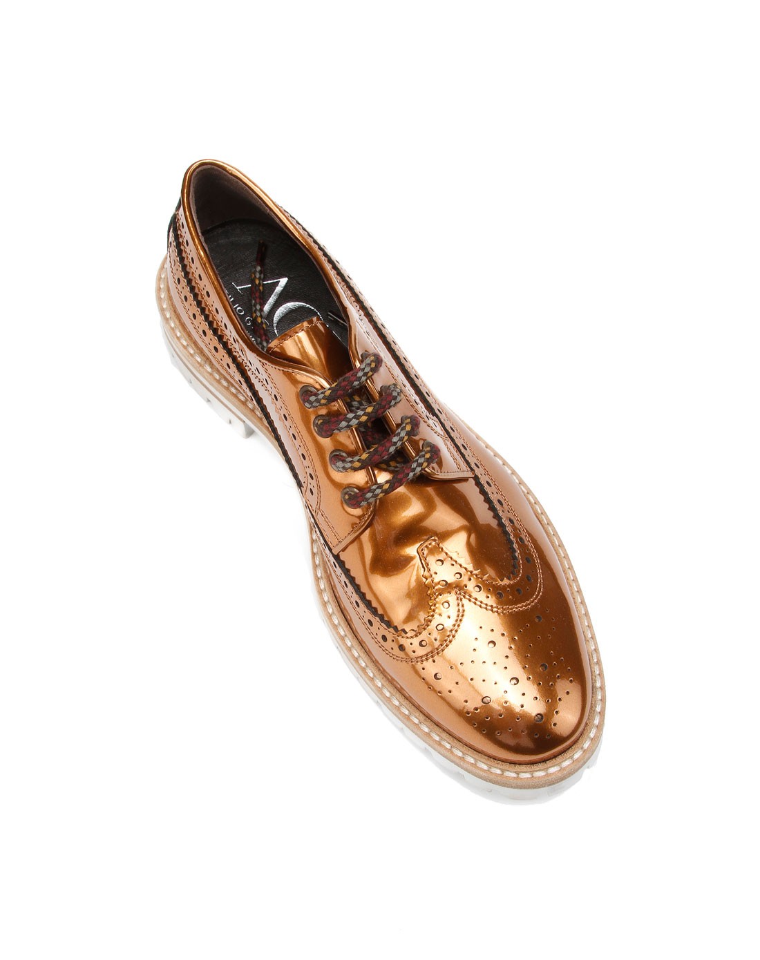 agl 意大利进口桔色布洛克花纹时尚休闲鞋