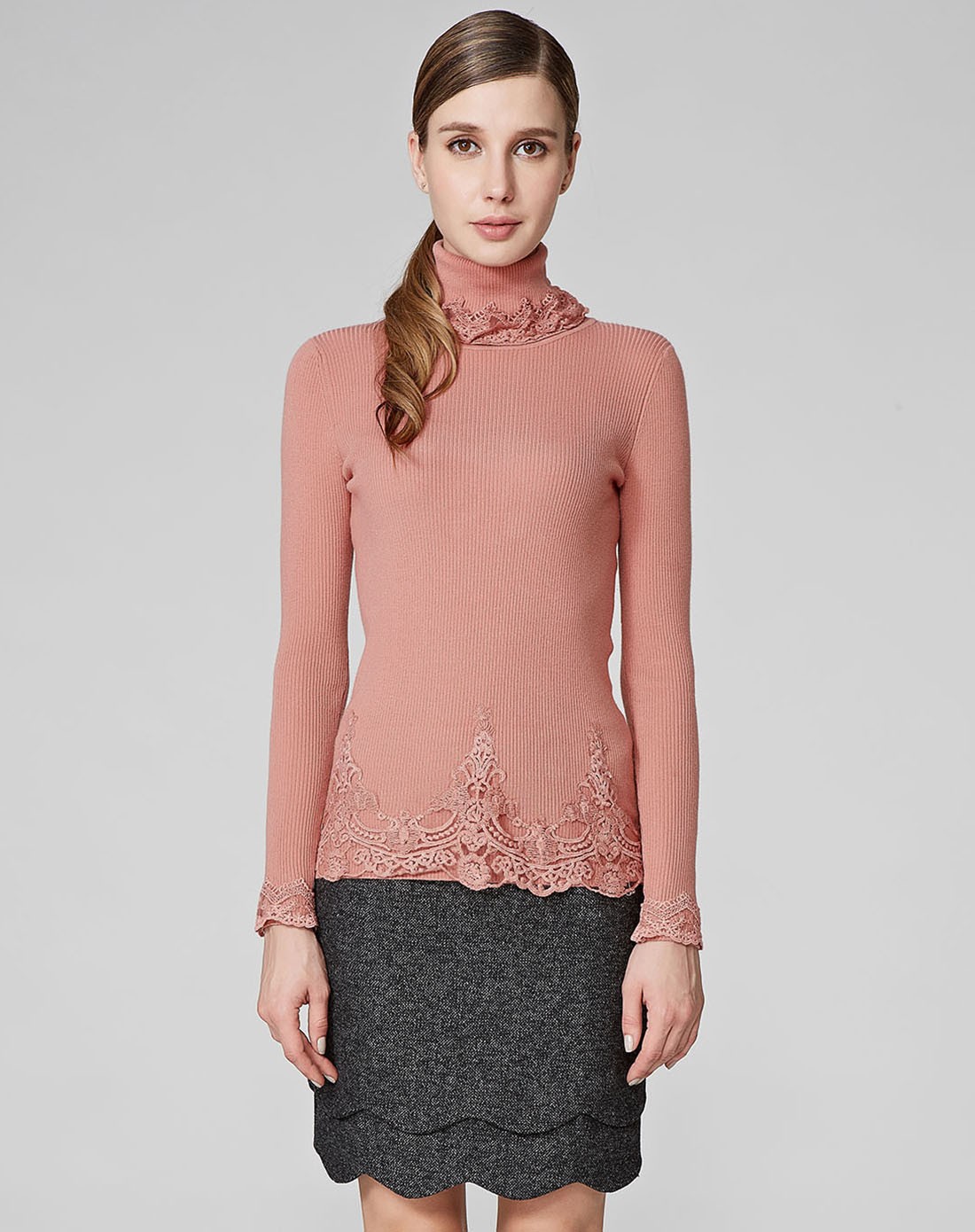 osa粉色高领毛衣se350064200b_唯品会