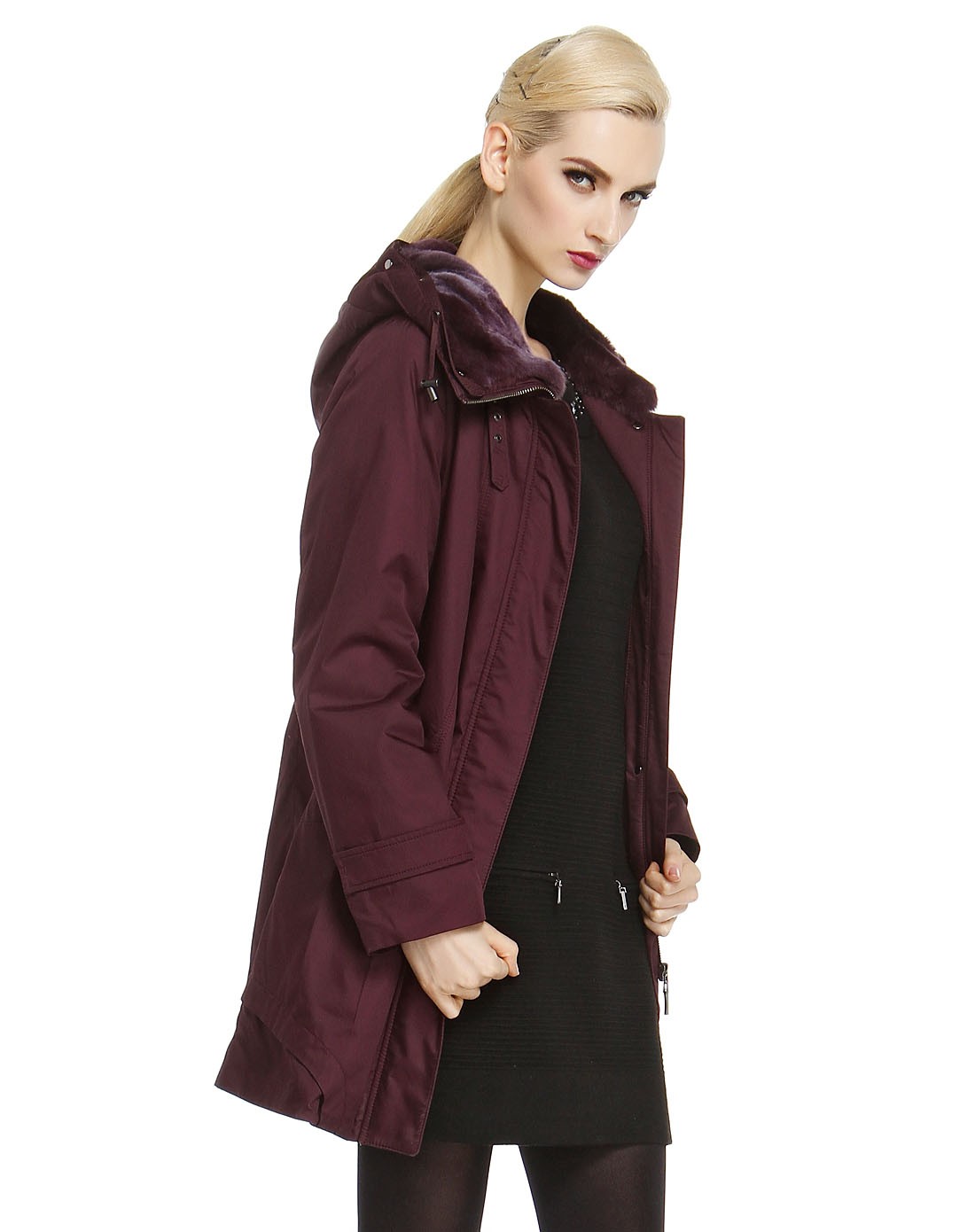 凯撒kaiser女款紫色高贵大方长款长袖皮草外套kfwdh126073100_唯品会