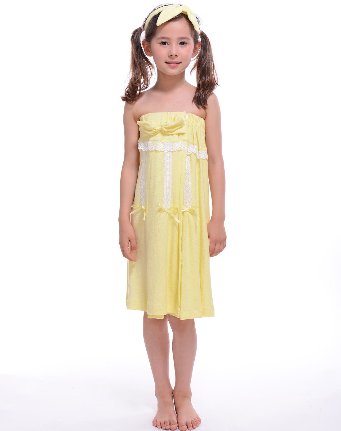 高品质亲肤儿童内衣&家居服viv&lul 女式纯棉淡黄韩版抹胸蝴蝶结睡裙