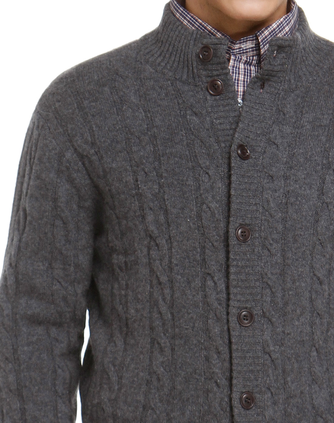 男款灰色长袖针织开衫毛衣 简洁易搭配