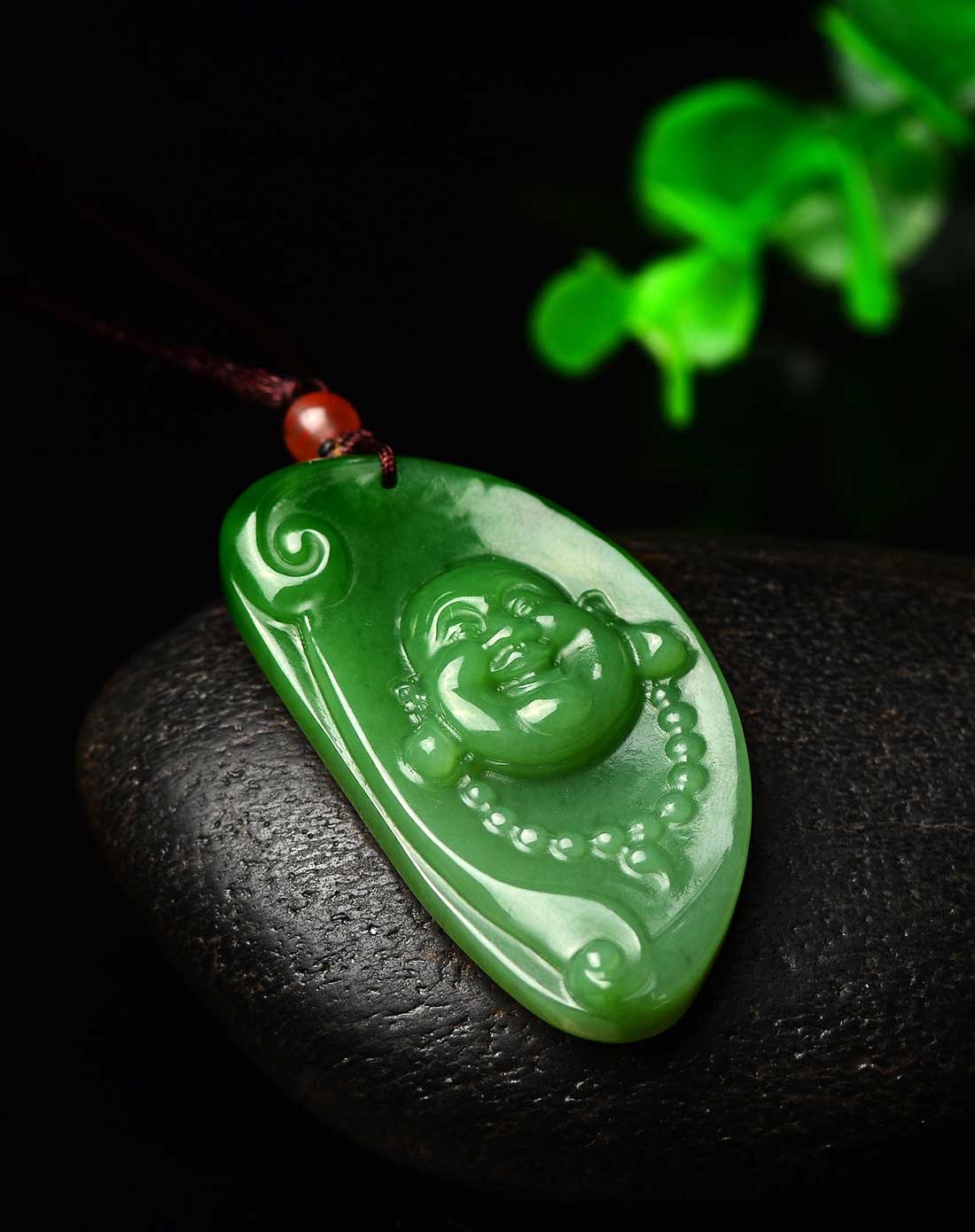 天然和田碧玉吉祥平安佛公吊坠