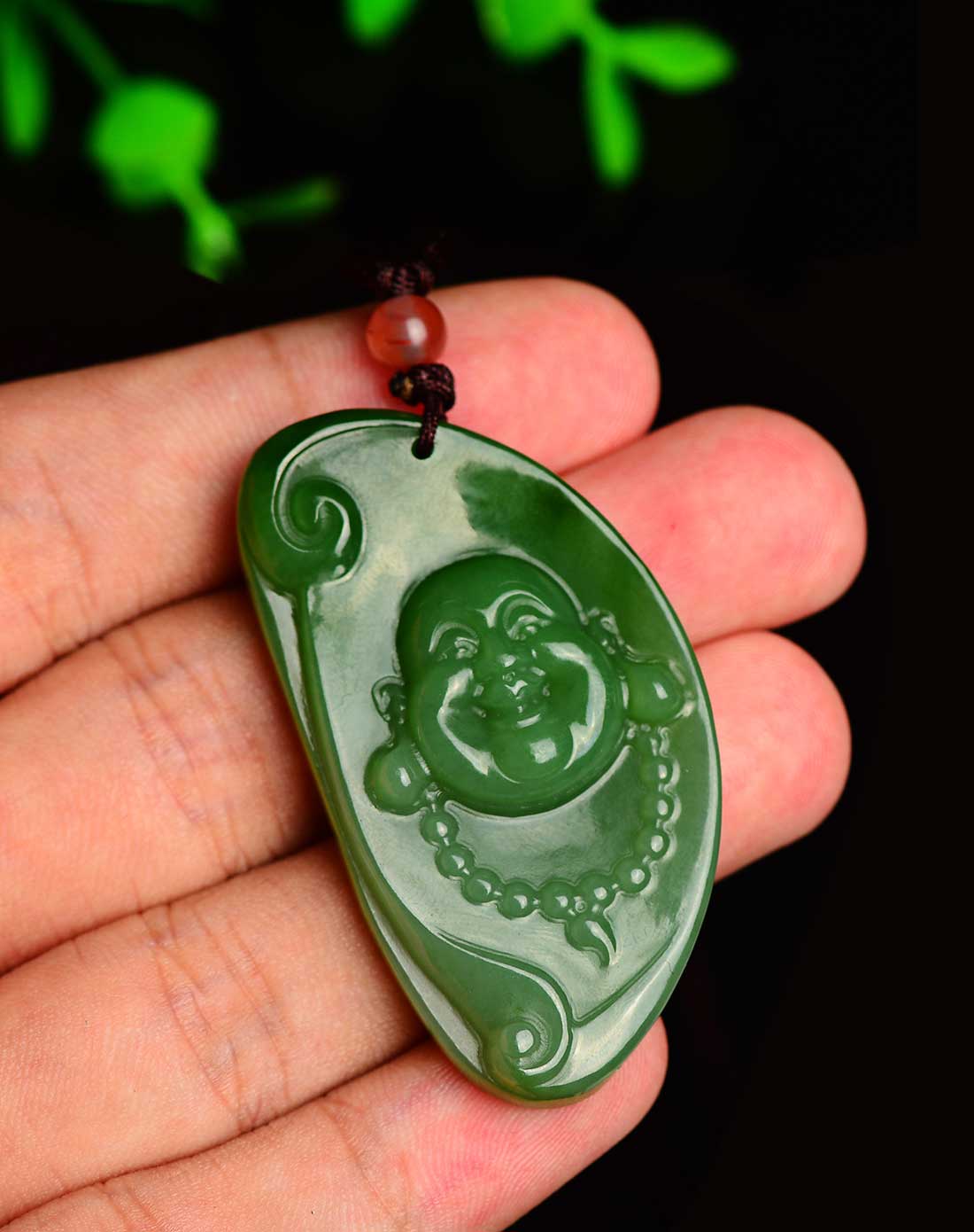 天然和田碧玉吉祥平安佛公吊坠