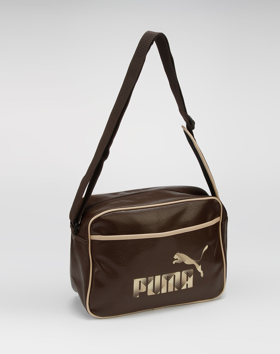 彪马puma 中性款深咖啡色压纹印logo休闲斜挎包