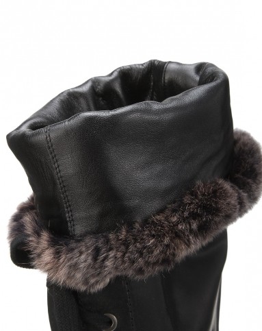 (清仓特惠)sebastian意大利进口黑色都市优雅牛反毛皮 兔毛靴子