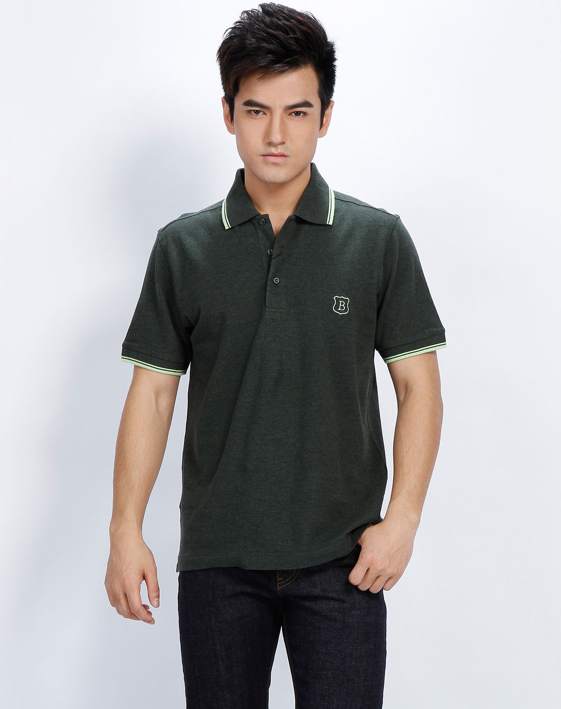 报喜鸟bono 男款深绿色短袖polo衫