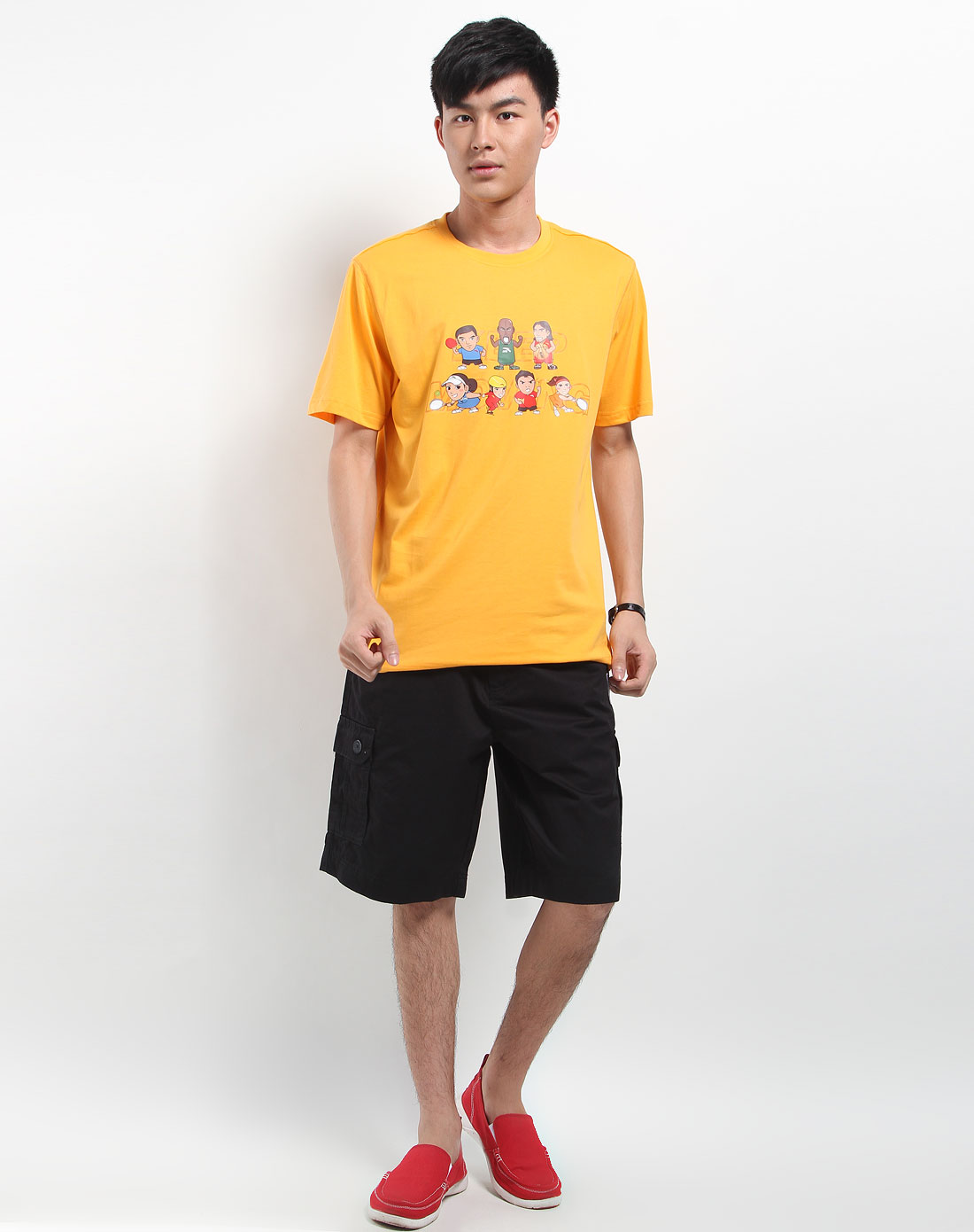 安踏anta男装专场-男款杏黄色休闲短袖针织衫