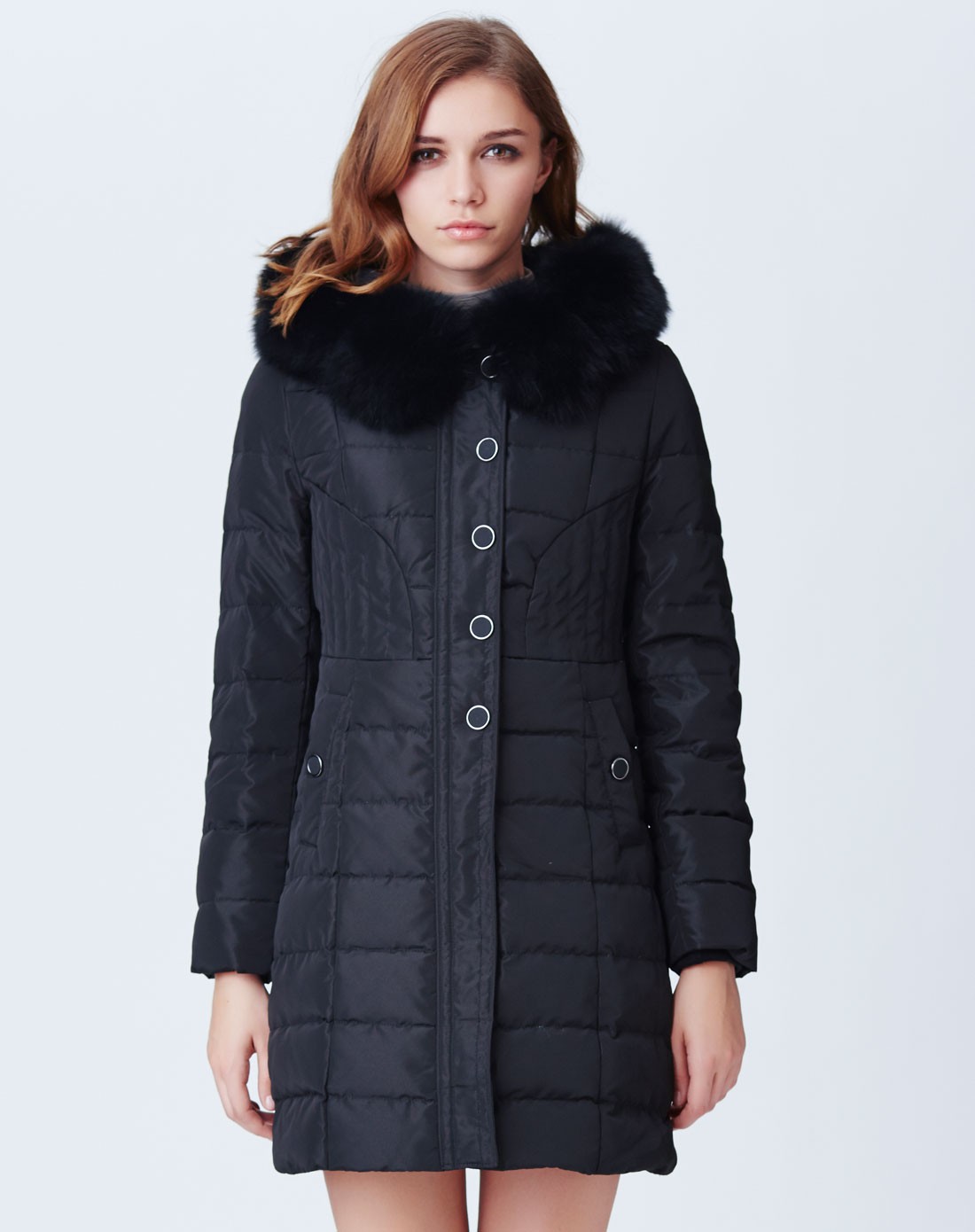 女式大狐狸毛领长款羽绒服