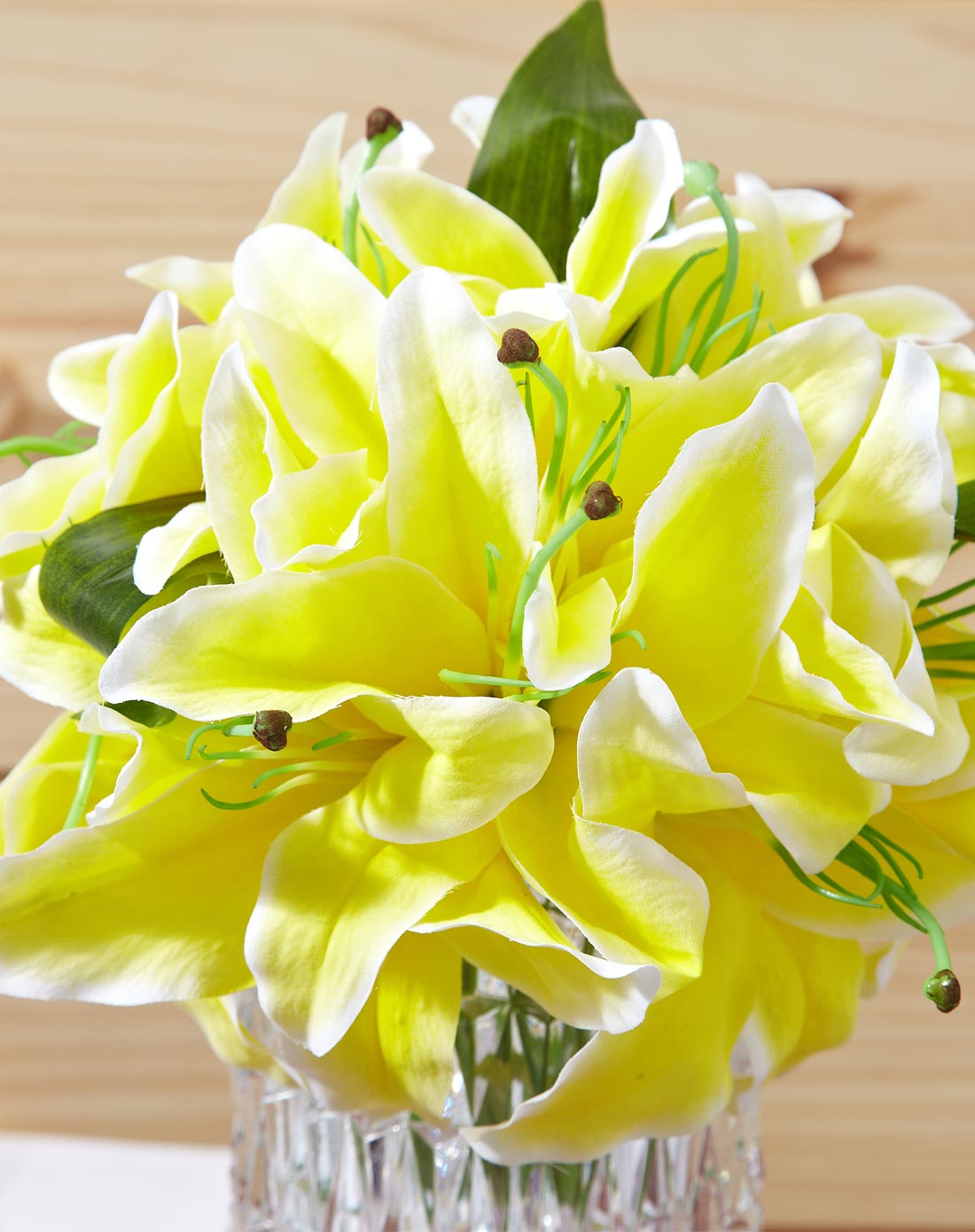 欧式唯美布艺仿真花束-百合黄色