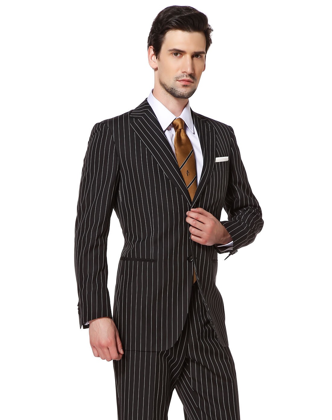 黑色绅士气质条纹长袖西服