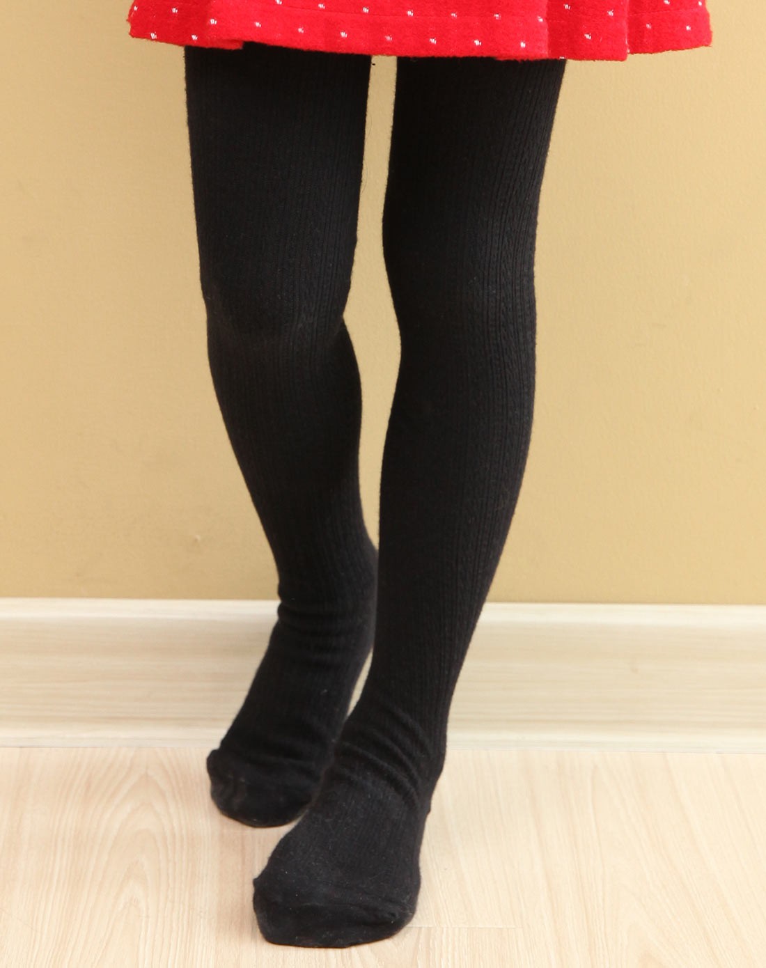 女童黑色针织麻花连裤袜