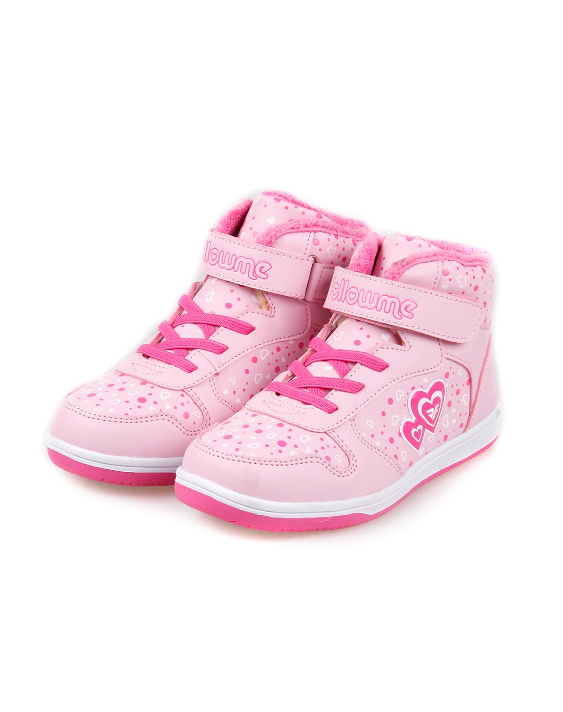 富罗迷follow me童装童鞋专场-女童粉红高帮保暖运动鞋
