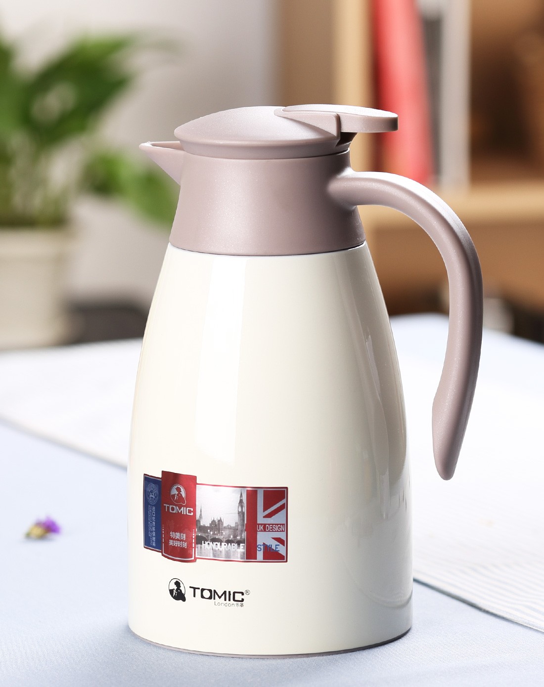 1500ml双层不锈钢保温家居壶-米白色