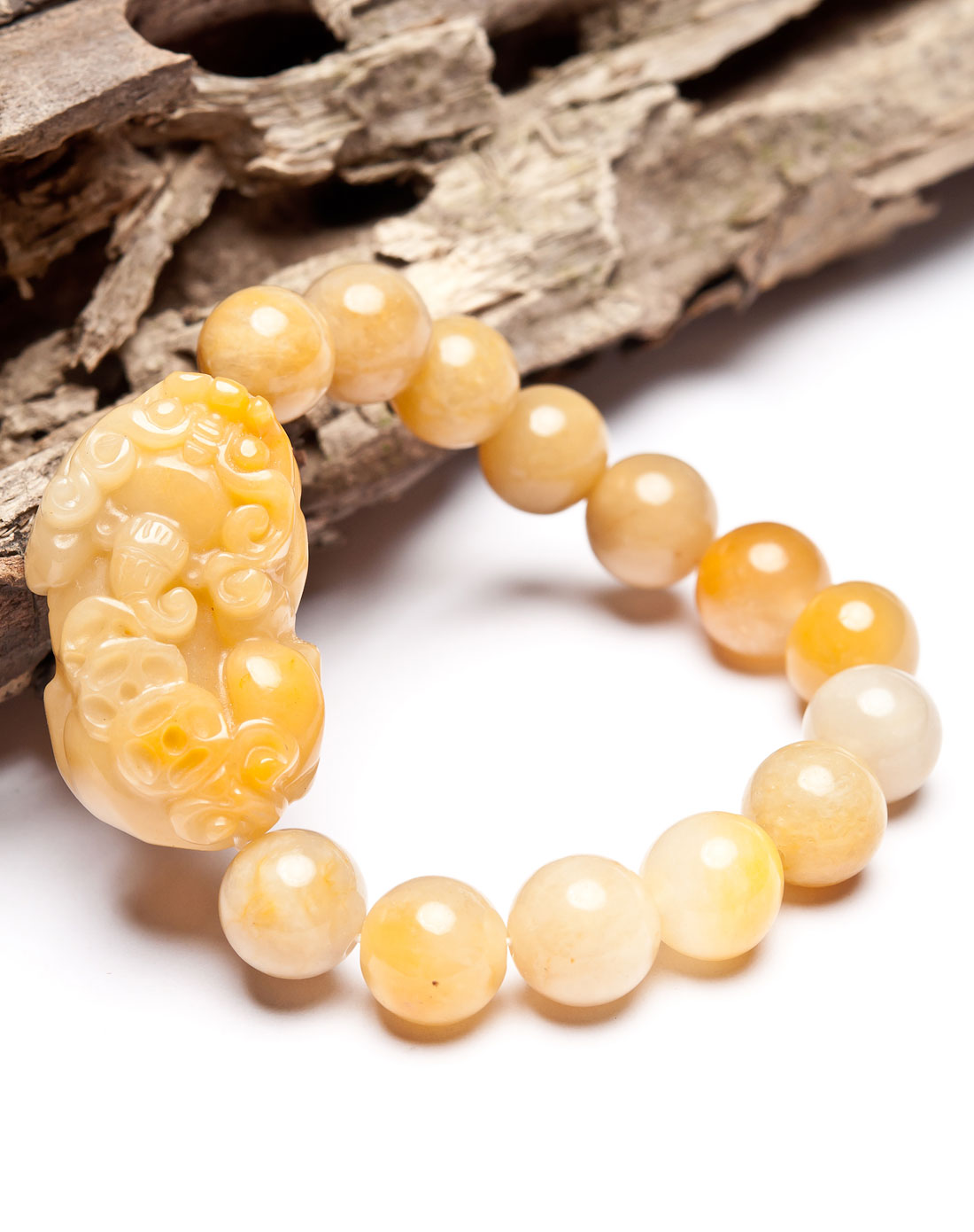 黄色黄石英岩玉貔貅男款手链