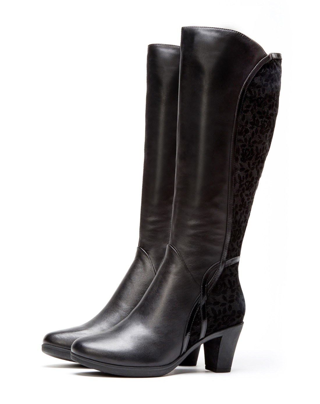 黑色牛皮/胶粒羊皮贵气女长靴