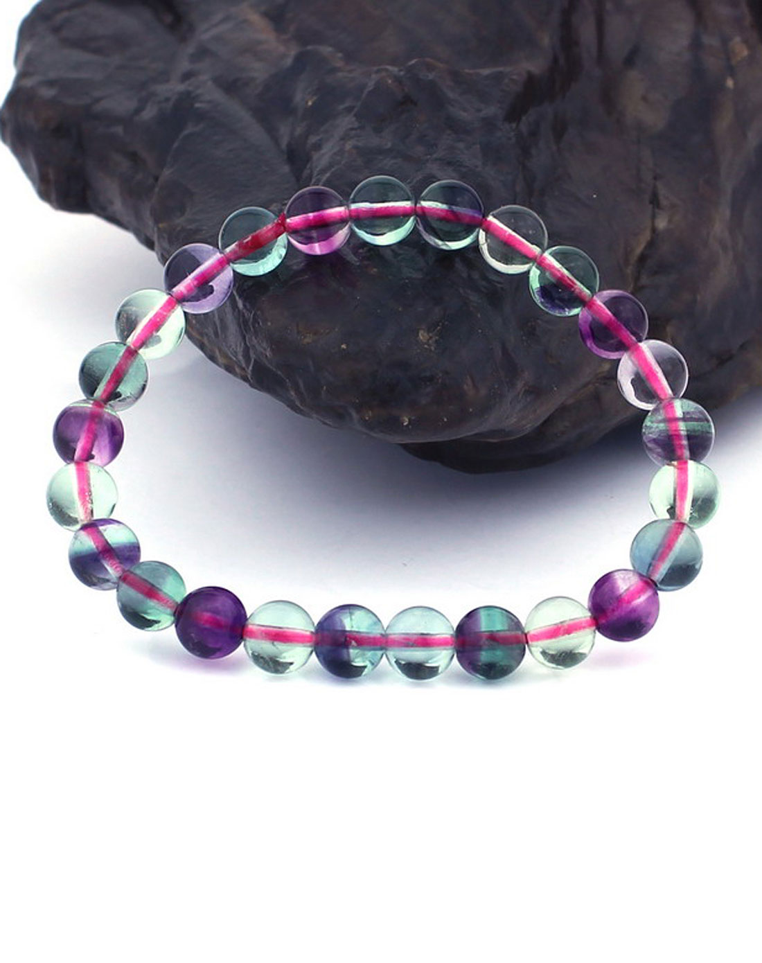 女款浅紫色2a级天然孔雀萤石手链7-8mm