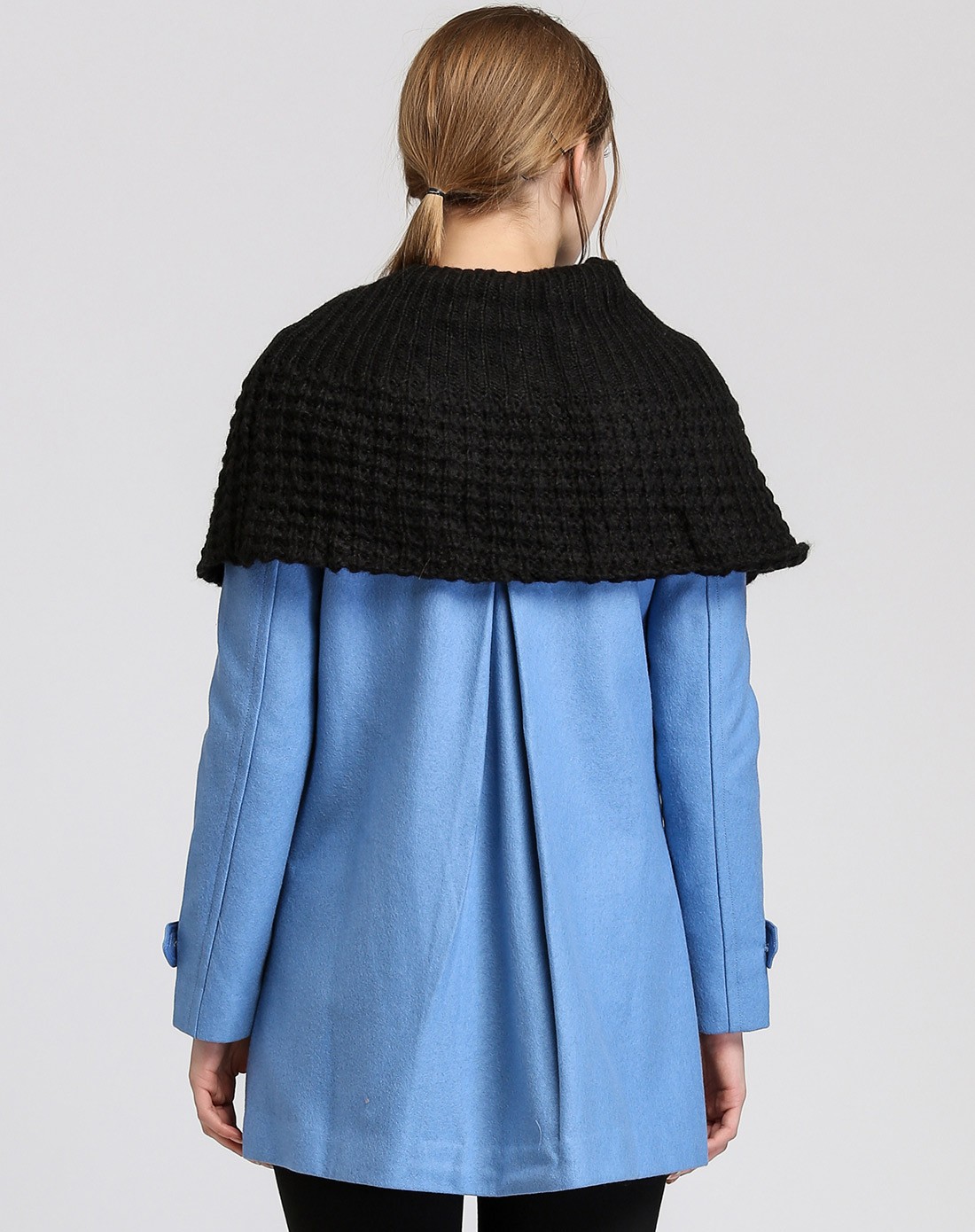 时尚海蓝色长袖呢大衣