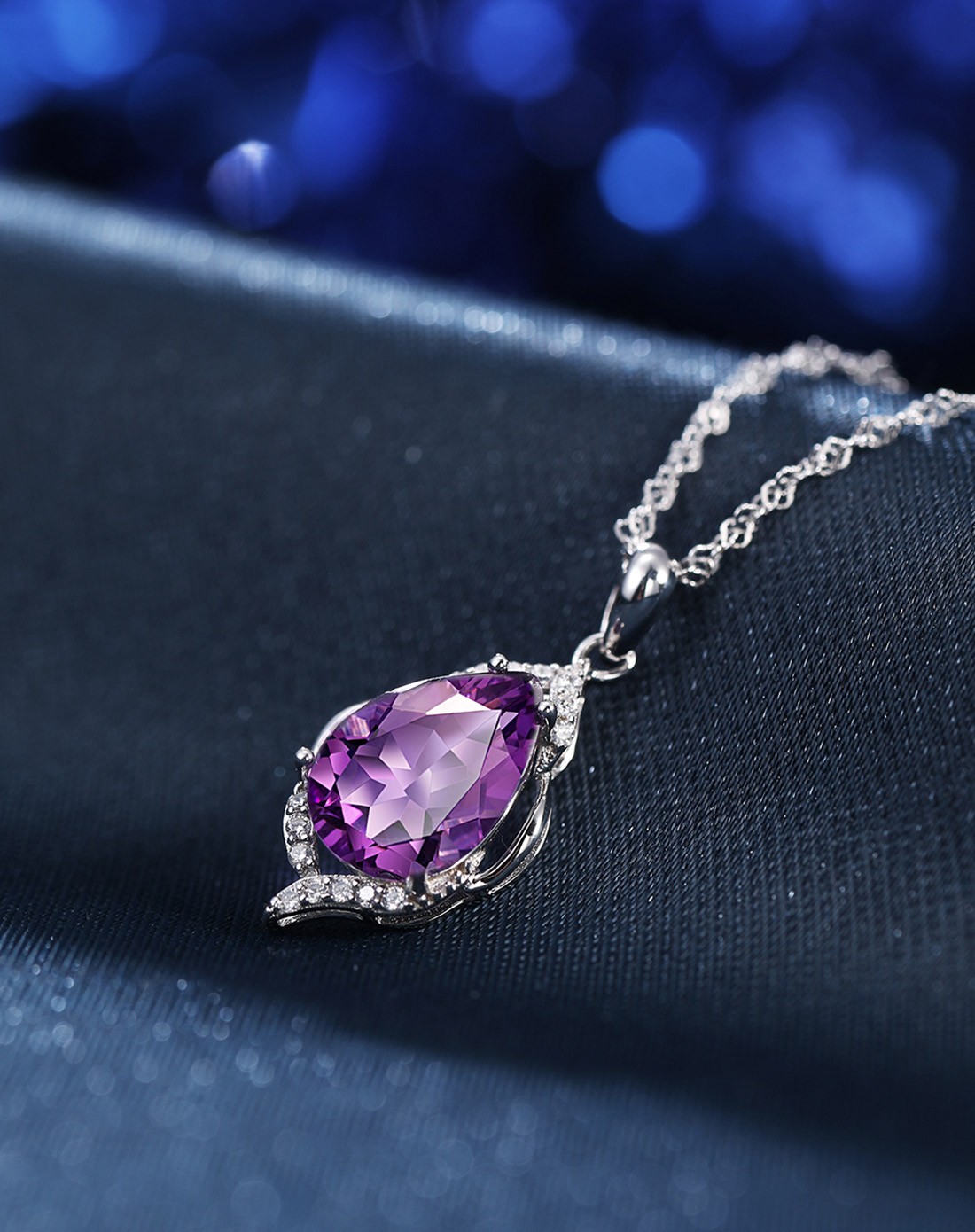 天然5a级紫水晶纯银项链 紫苑迷情