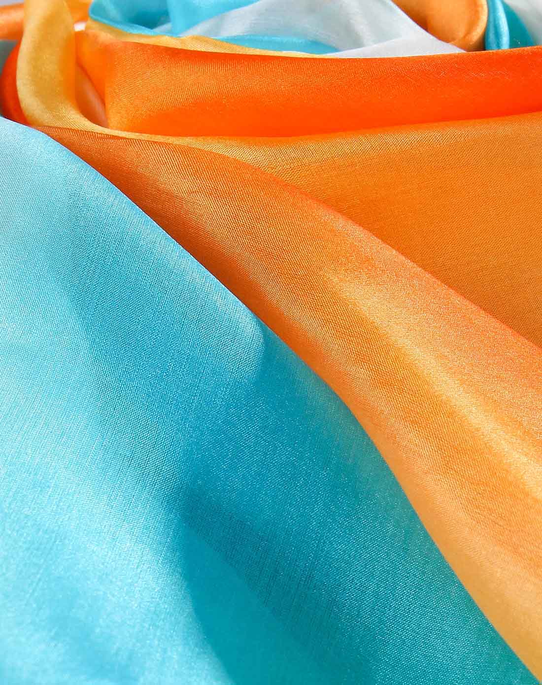 100%桑蚕丝多色渐变洋纺真丝围巾蓝白橙女性