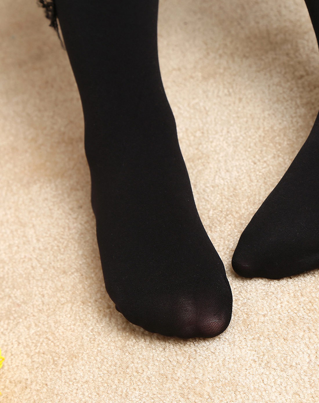 浪莎儿童家居服饰专场-女童黑色3条装兔子蕾丝蝴蝶结连裤袜