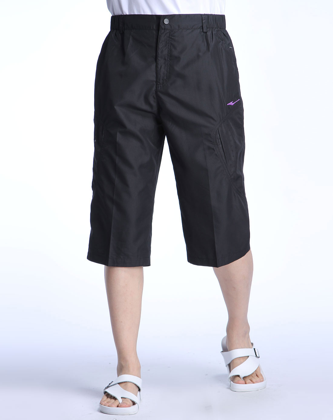 男款黑色街头篮球系列梭织七分裤