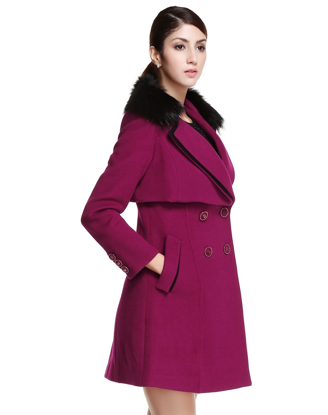 紫红色高档魅力长袖大衣
