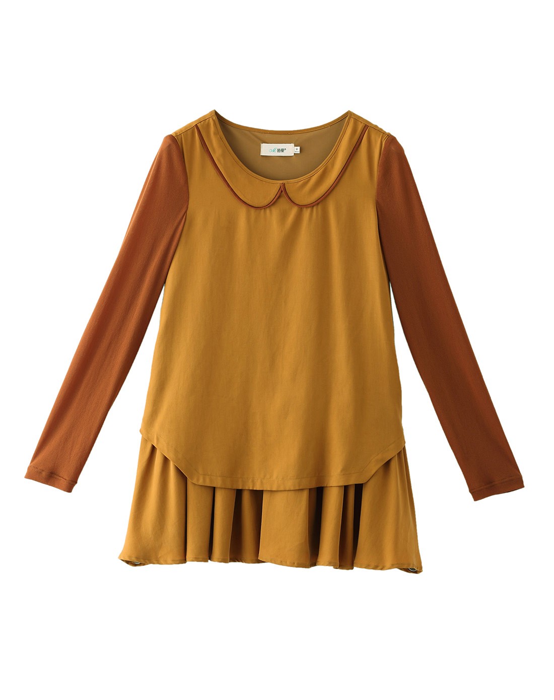 浅粟色淑女双层荷叶下摆套头衬衫