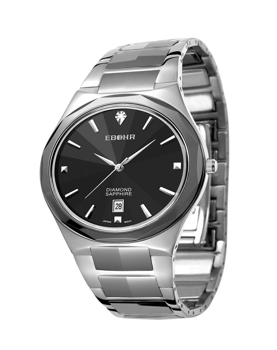 依波ebohr手表专场-男款钨钢商务石英黑面石英表