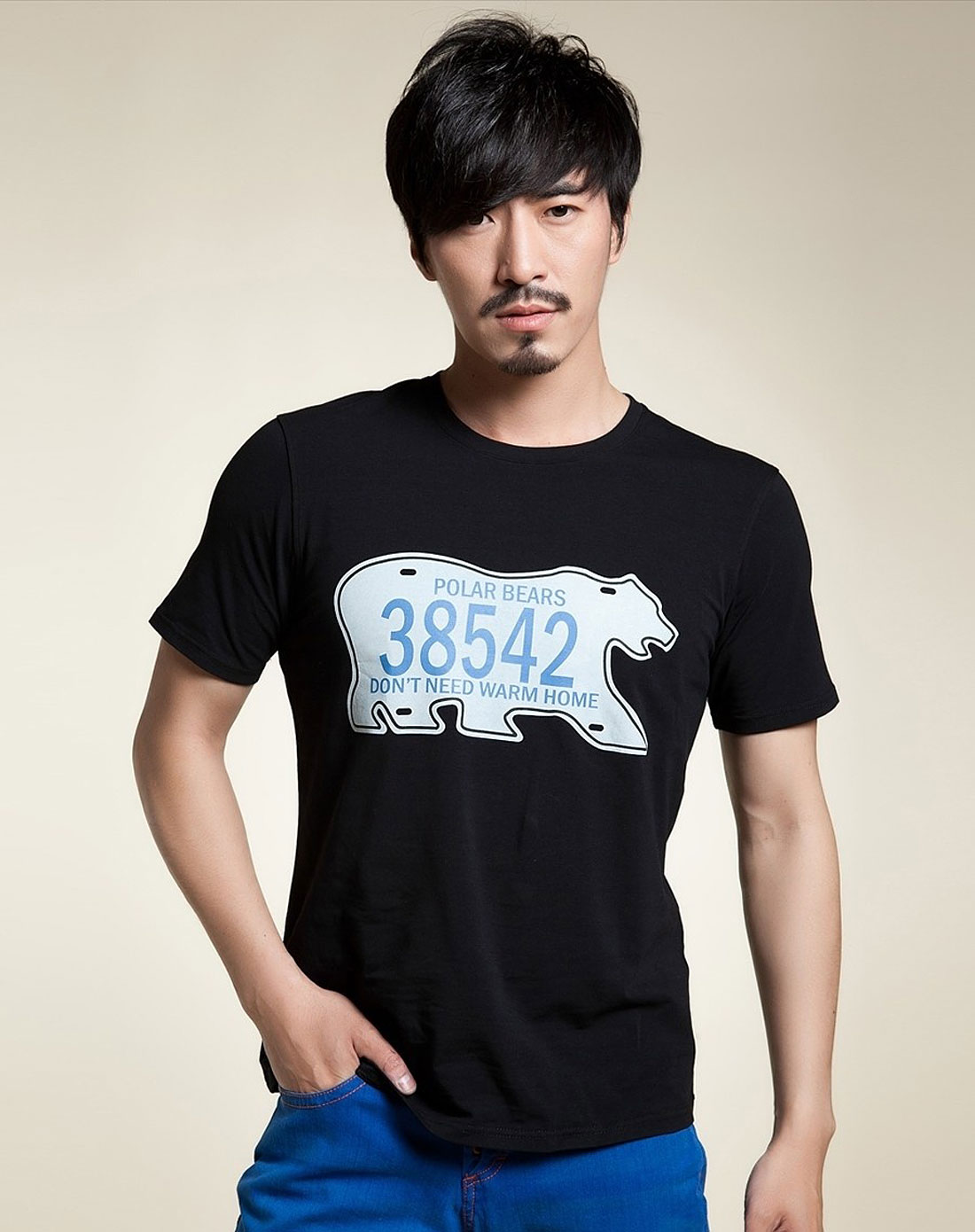 玛萨玛索masa maso男装专场-黑色烫印休闲短袖t恤